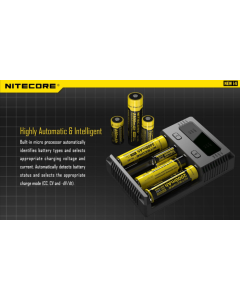 Kjøp Batterilader til Li-ion, NiMH, NiCD, universal 14500 18500 18650 26650 etc. Nitecore hos altitec.no for kr 599,00