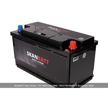 Lithium Batteri 12V 100Ah (LiFePO4) BMS 100A - Bluetooth BOBIL 352x175x190mm