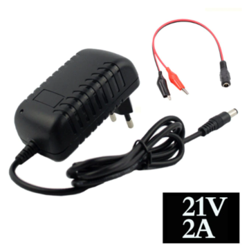 18V (21VDC) Li-ion lader med klyper for lading av f.eks verktøybatterier