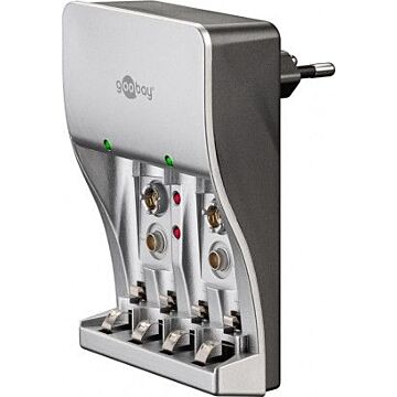 9V Lader for Ni-Cd/Ni-MH batterier for 1 til 2 9V celler 4 AA/AAA