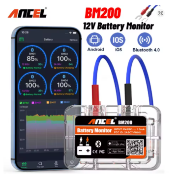 Bluetooth batteri monitor 12V, viser spenning og indikerer kapasitet SOC