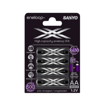 4 pk Sanyo Eneloop XX AA 1,2V (1,5V) 2500mAh. Ladbart - Klar til bruk!