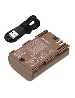 Replaces battery for Canon LP-6P, EOS R5 Mark II mirrorless camera, 2400mAh with USB C