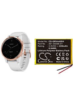 Replacement Battery for Garmin 361-00096-01, Vivoactive 4S 40mm GPS smartwatches, Li-Polymer 220mAh