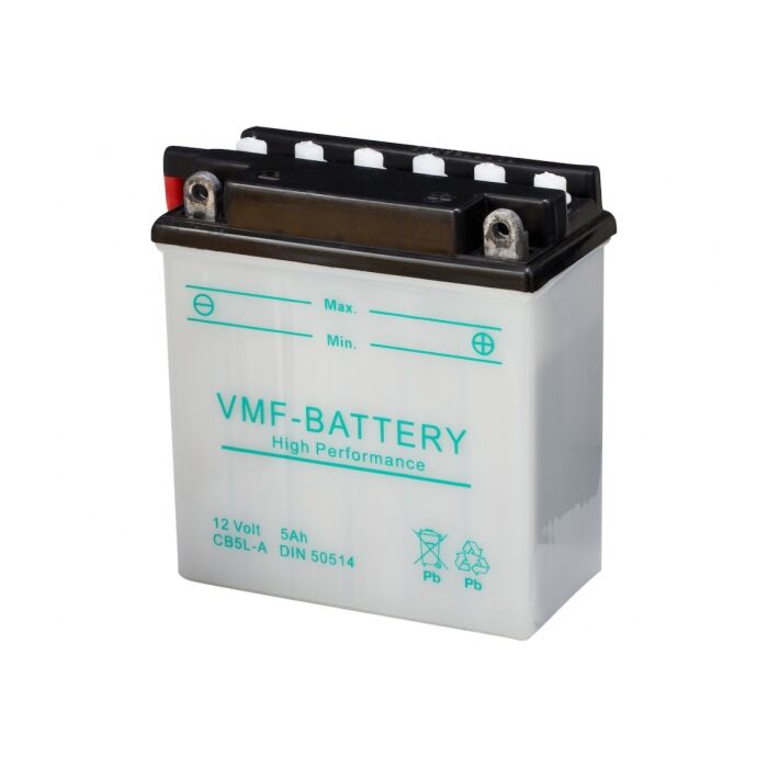 VMF MC Batteri 12V 5AH 50CCA (121x61x131) Polstilling 5 - Plusspol til hÃƒÂ¸yre | YB5L-A