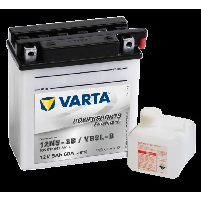 VARTA MC Batteri 12V 5AH 60CCA (121x61x131mm) Polstilling 5 - Plusspol til hÃƒÂ¸yre YB5L-B