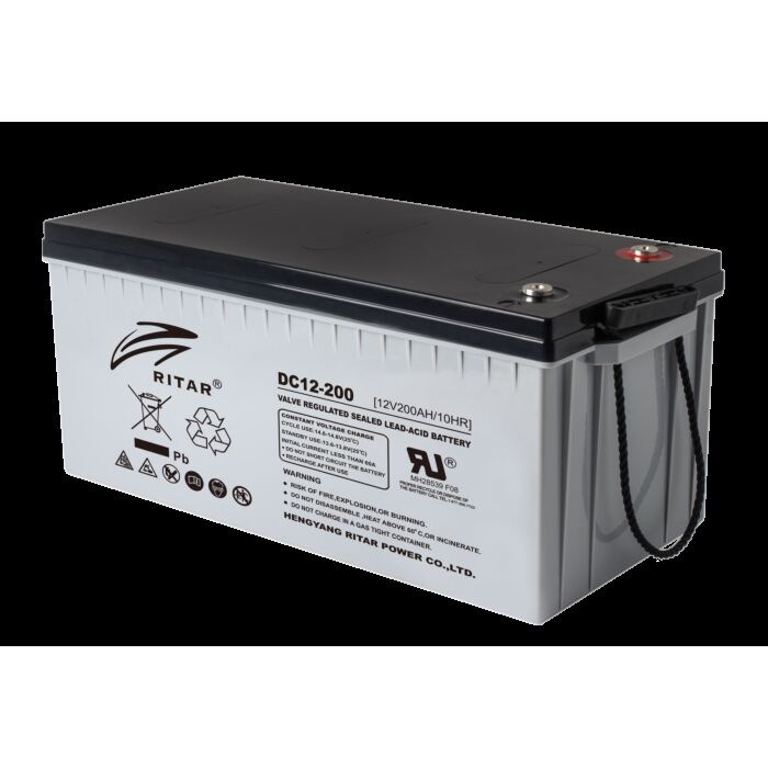 RITAR AGM Deep Cycle Batteri 12V 200AH C10 (522x240x219mm) Polstilling 5 - Plusspol til høyre
