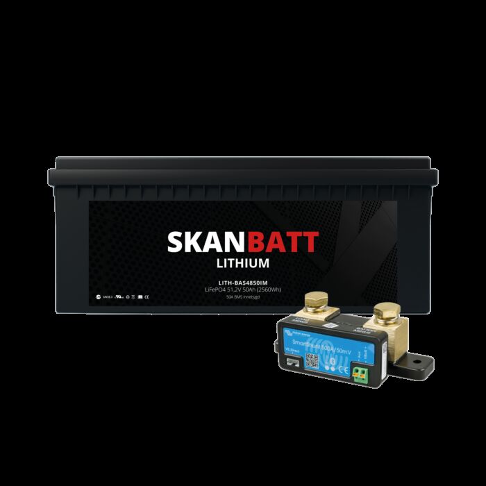 SKANBATT Lithium Batteri 48V 50AH 50A BMS (522x240x218mm) - IP67 - Med Bluetooth - NYHET! (kan forhÃƒÂ¥ndsbestilles)