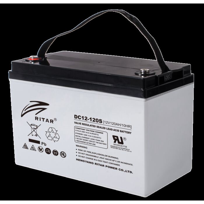 RITAR AGM Deep Cycle Batteri 12V 120AH C10 (328x172x222mm) Polstilling 4 - Plusspol til venstre