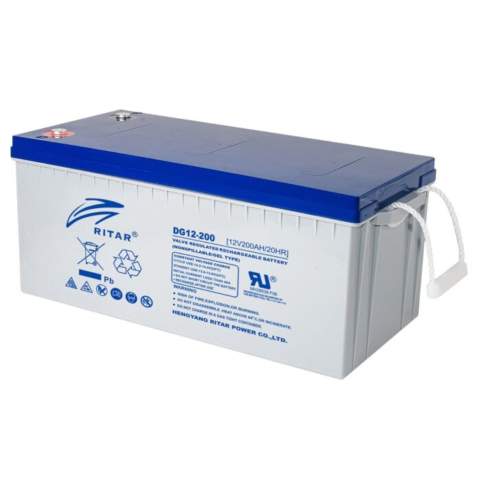RITAR GEL Deep Cycle Batteri 12V 200AH (522x240x223mm) Polstilling 5 - Plusspol til hÃƒÂ¸yre