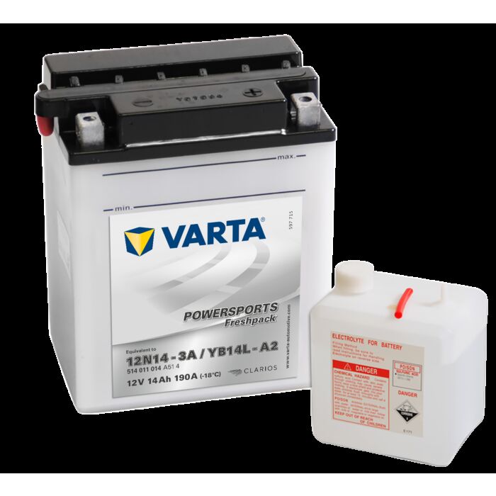 VARTA MC Batteri 12V 14AH 190CCA (135x90x167mm) Polstilling 5 - Plusspol til hÃƒÂ¸yre YB14L-A2