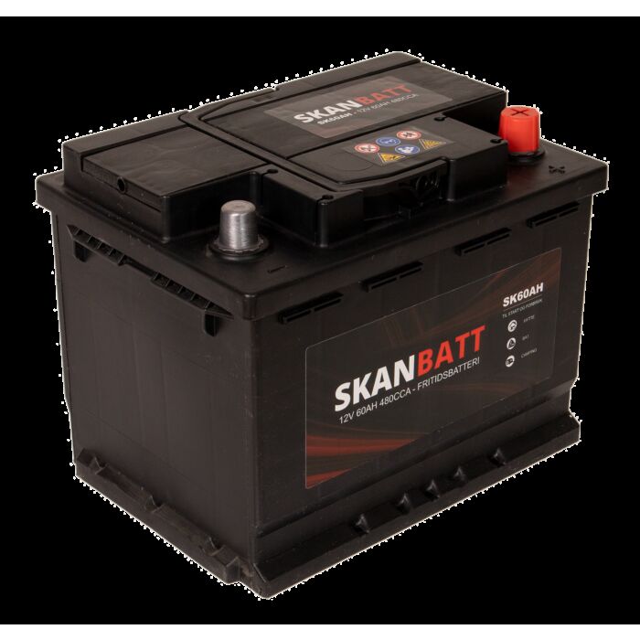 SKANBATT Fritidsbatteri 12V 60AH 480CCA (242x175x190/190mm) Polstilling 5 - Plusspol til hÃƒÂ¸yre