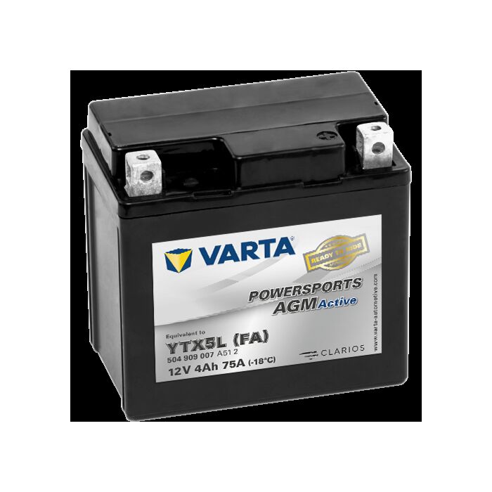 VARTA AGM MC Batteri 12V 4AH 75CCA (113x70x105mm) Polstilling 5 - Plusspol til hÃƒÂ¸yre YTX5L (FA)