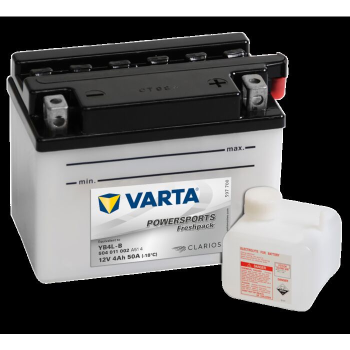 VARTA MC Batteri 12V 4AH 50CCA (121x71x93mm) Polstilling 5 - Plusspol til hÃƒÂ¸yre YB4L-B