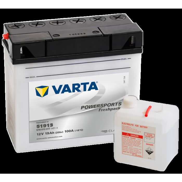 VARTA MC Batteri 12V 19AH 100CCA (186x82x171mm) Polstilling 5 - Plusspol til hÃƒÂ¸yre 51913