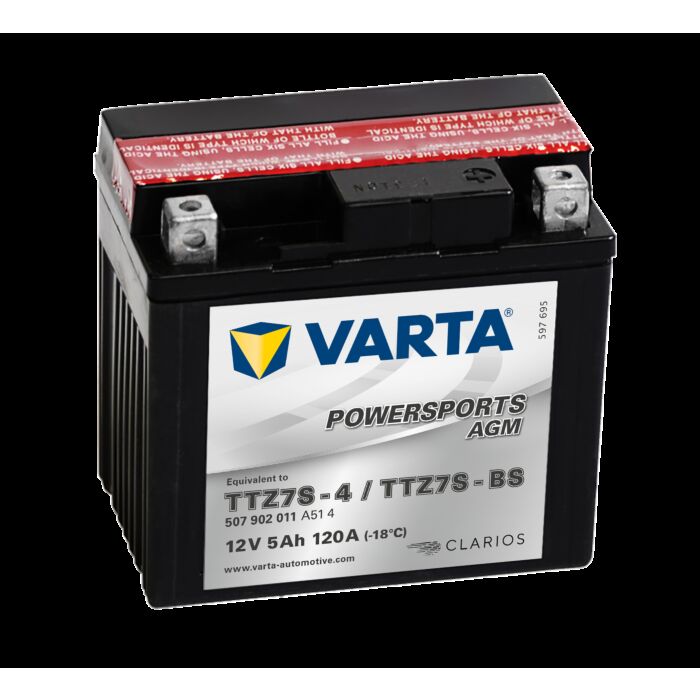VARTA AGM MC Batteri 12V 5AH 120CCA (113x70x105mm) Polstilling 5 - Plusspol til hÃƒÂ¸yre TTZ7S-BS (507902)