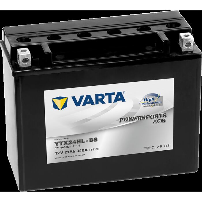 VARTA AGM MC Batteri 12V 21AH 340CCA (206x91x167mm) Polstilling 5 - Plusspol til hÃƒÂ¸yre YTX24HL-BS