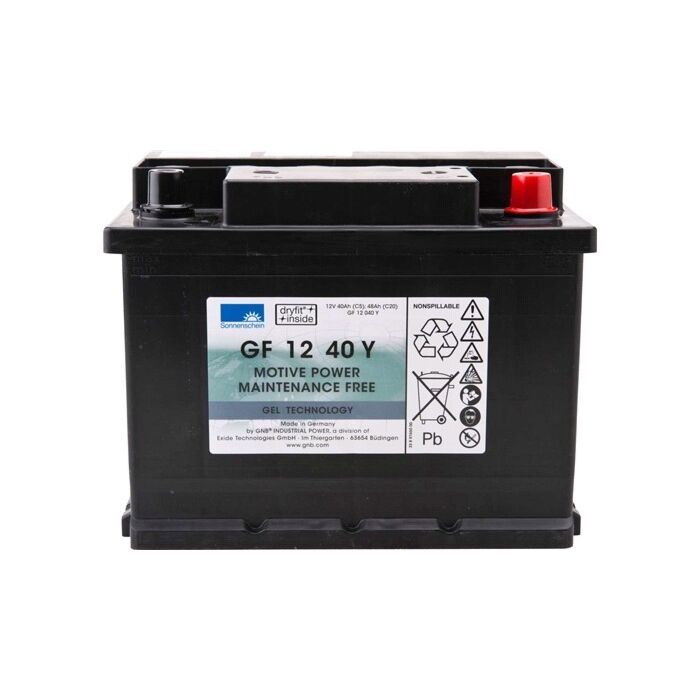 SONNENSCHEIN GEL Batteri 12V 40AH (242x175x190mm) Polstilling 5 - Plusspol til hÃƒÂ¸yre