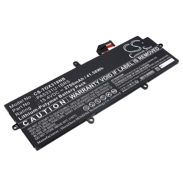 Replacement Battery for Toshiba PA5331U-1BRS, Portege A30-E, Tecra A40-E, Li-Polymer 2700mAh 15.4V