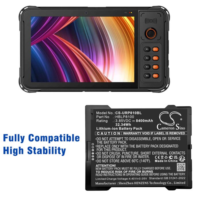 Replacement Battery for Urovo P8100, HBLP8100, Lithium-ion 8400mAh