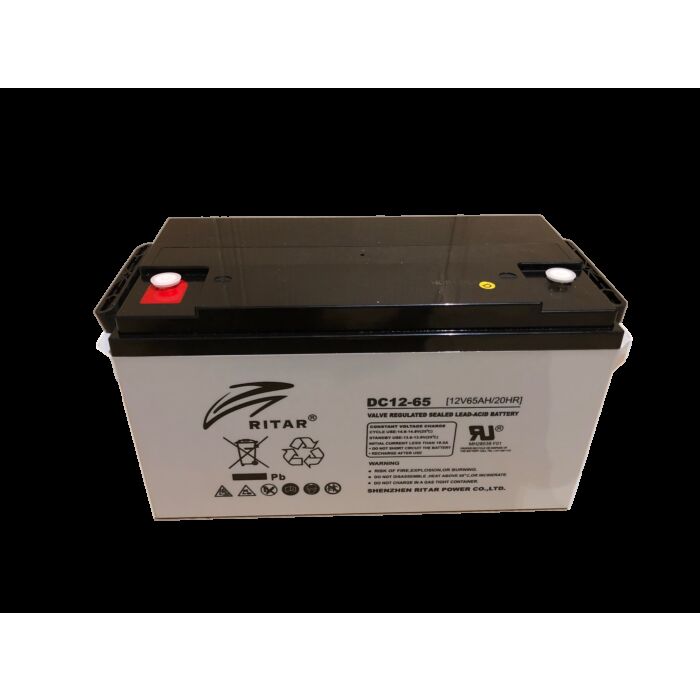 RITAR AGM Deep Cycle Batteri 12V 65AH (350x167x180mm) Polstilling 4 - Plusspol til venstre (RA12-65)