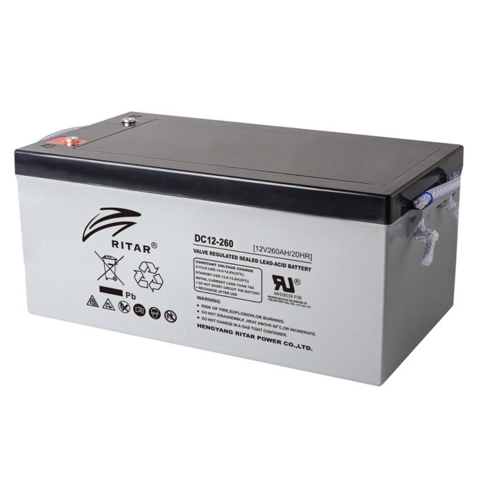 RITAR AGM Deep Cycle Batteri 12V 260AH C10 (520x268x220mm) Polstilling 5 - Plusspol til hÃƒÂ¸yre