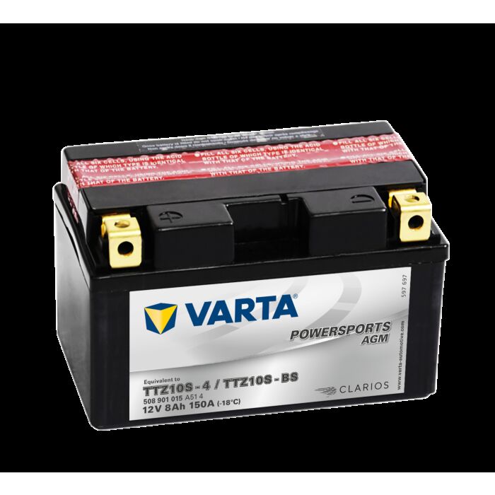 VARTA AGM MC Batteri 12V 8AH 150CCA (150x87x93mm) Polstilling 4 - Plusspol til venstre TTZ10S-BS