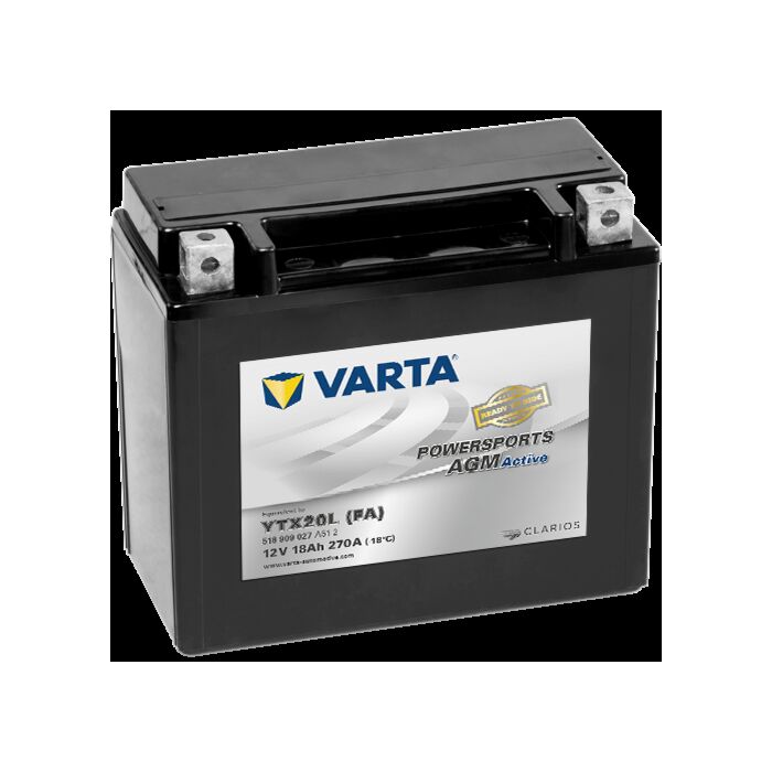 VARTA AGM MC Batteri 12V 18AH 270CCA (175x87x154mm) Polstilling 5 - Plusspol til hÃƒÂ¸yre YTX20L (FA)