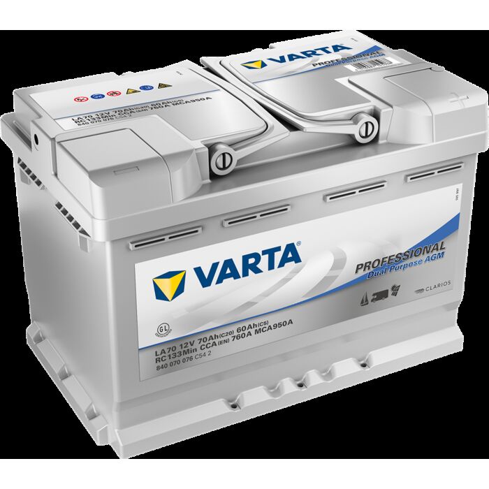 VARTA Fritidsbatteri AGM Batteri 12V 70AH 760CCA (278x175x190/190mm) Polstilling 5 - Plusspol til hÃƒÂ¸yre LA70