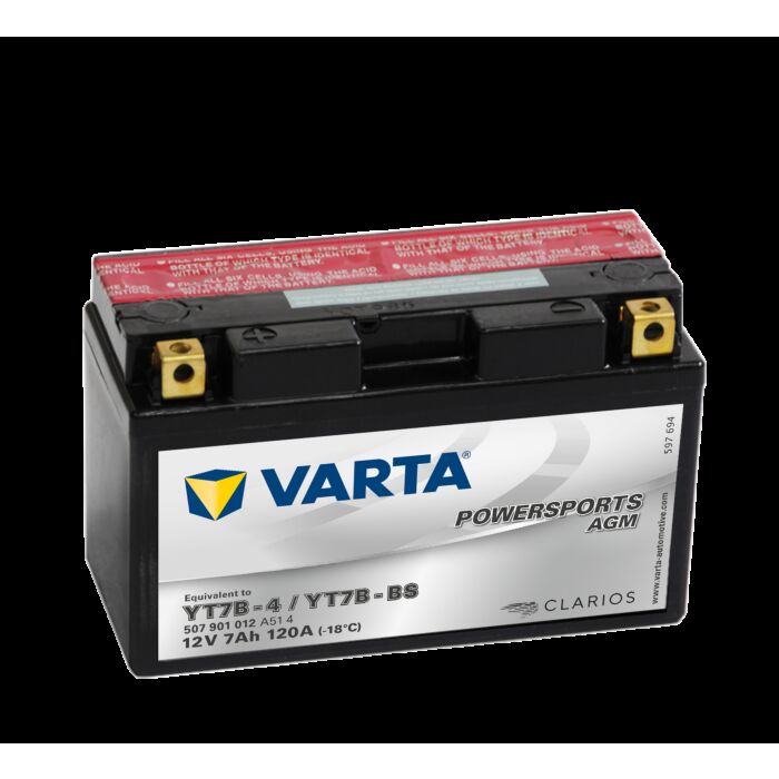 VARTA AGM MC Batteri 12V 7AH 120CCA (150x66x94mm) Polstilling 4 - Plusspol til venstre YT7B-BS