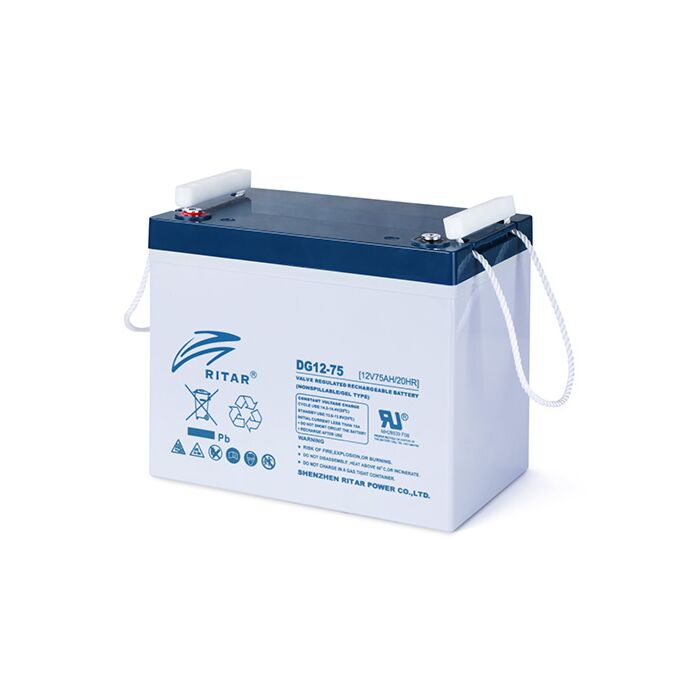 RITAR GEL Deep Cycle Batteri 12V 75AH (260x169x216mm) Polstilling 4 - Plusspol til venstre