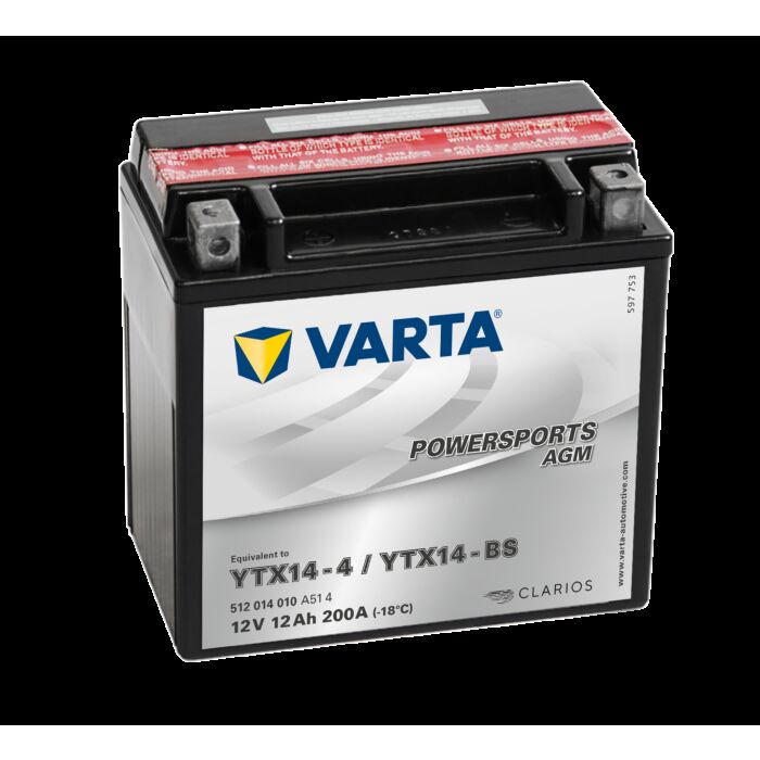 VARTA AGM MC Batteri 12V 12AH 200CCA (152x88x147mm) Polstilling 4 - Plusspol til venstre YTX14-BS