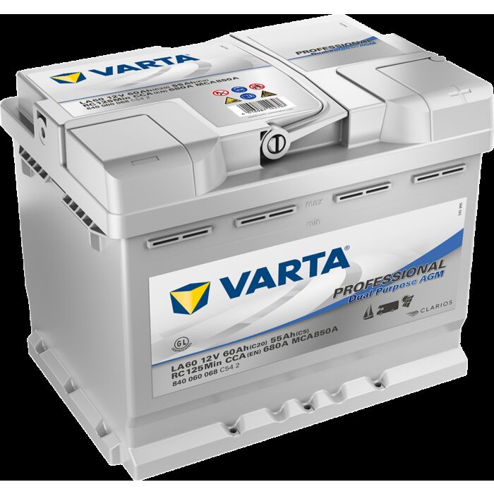 VARTA Fritidsbatteri AGM Batteri 12V 60AH 680CCA (242x175x190/190mm) Polstilling 5 - Plusspol til hÃƒÂ¸yre LA60