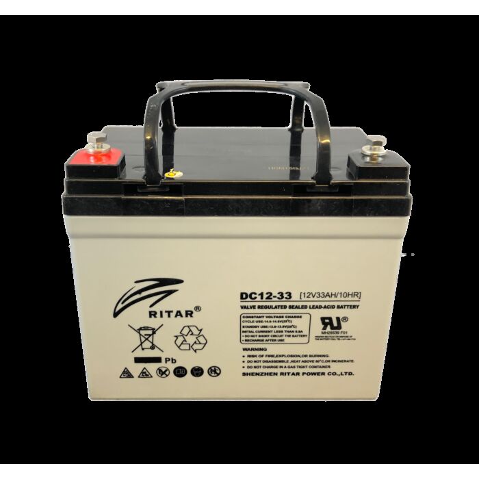 RITAR AGM Deep Cycle Batteri 12V 33AH (196x130x163mm) Polstilling 4 - Plusspol til venstre